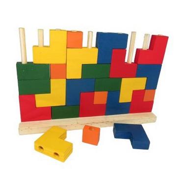 Brinquedo Educativo Quebra Cabeça de Madeira Tetris Blocos Russos