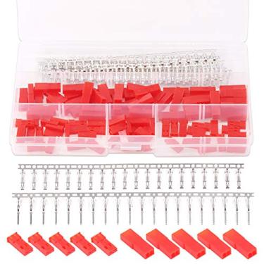 Imagem de Hilitchi 300 peças (50 conjuntos) 2,54 mm 2 pinos fêmea e macho plugue vermelho invólucro crimp terminal conector kit compatível com JST SYP
