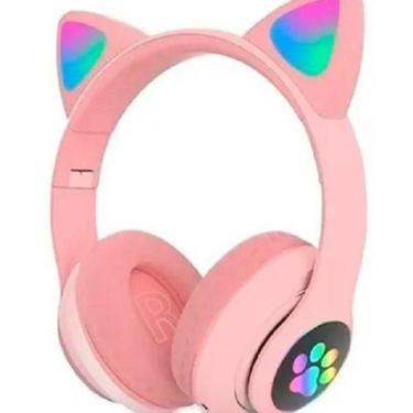 Imagem de Fone (Headphone) Gatinho Orelhas De Led Dobrável Rosa