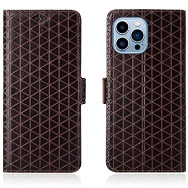 Imagem de GSYH Capa carteira para iPhone 13 Mini/13/13 Pro/13 Pro Max, capa flip de couro legítimo slots de cartão TPU Shell Kickstand proteção de câmera capa magnética fólio capa, marrom, 13pro 15,1 cm