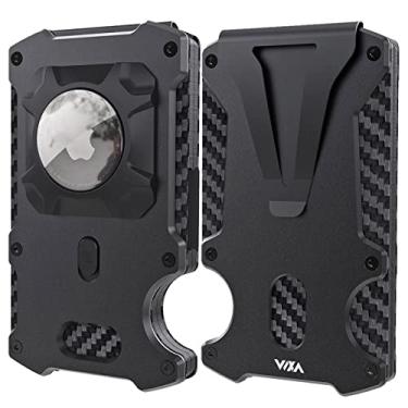 Imagem de WXM Carteira masculina com suporte AirTag, bolso frontal fino, fibra de carbono real, bloqueio de RFID, presente minimalista masculino, AirTag, carteira preta, Minimalista