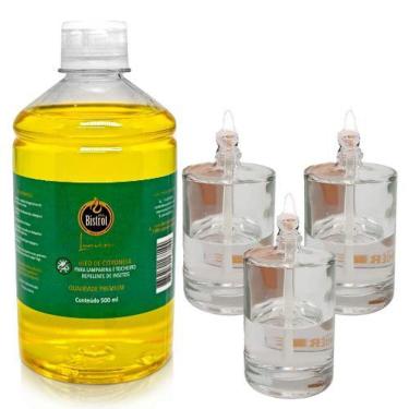 Imagem de Kit 3 Lamparinas Decorativas Cilí Incol + 500Ml De Citronela