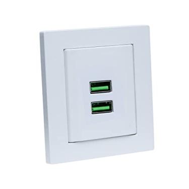 Imagem de Espelho de Tomada Duplo Reto com 2 Usb 4.9A Branco