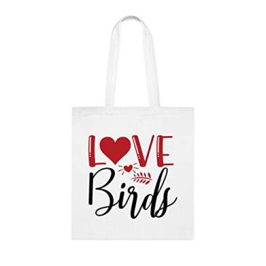 Imagem de Sacola Love Birds 01, presente de pássaros do amor, bolsa de ombro de pássaros do amor, bolsas reutilizáveis de pássaros do amor, ideia de presente de cesta de Natal de aniversário,