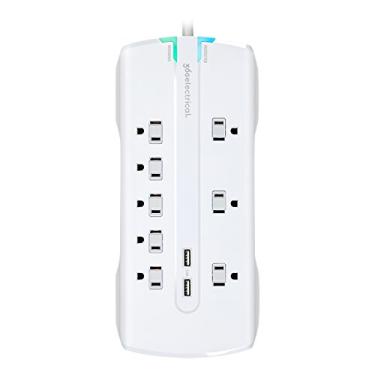 Imagem de 360 Electrical Protetor contra sobretensão 360550 Visionary3.4 com 8 tomadas, dados combinados, carregamento USB duplo de 3,4 Amp/17 watts, branco