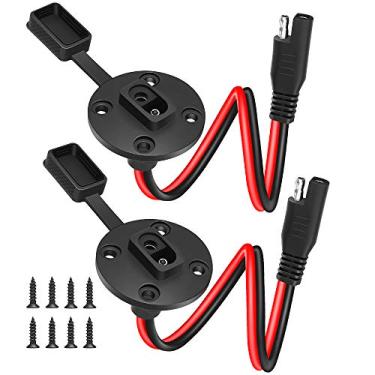 Imagem de Porta de tomada lateral Electop SAE Power Socket, à prova de intempéries SAE montagem de painel solar universal conector montável com descarga regulável, cabo 12 AWG SAE com 8 parafusos para carregador de bateria gerador solar (pacote com 2)