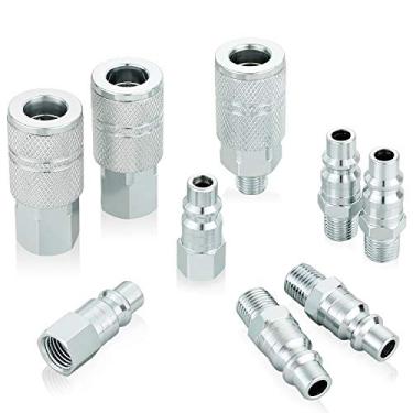 Imagem de Acoplador de ar industrial e kit de plugue da WYNNSKY, tamanho do corpo de fluxo alto de 3/8 polegadas, roscas NPT de 1/4 polegada, material de aço, 9 acessórios para mangueira de compressor de ar