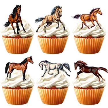 Imagem de 18 pçs marrom glitter corrida de cavalos sobremesa cupcake topper Kentucky Derby tema decoração suprimentos chá de bebê decoração de festa de aniversário feliz aniversário