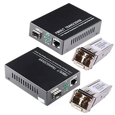 Imagem de Um par de conversor de mídia Ethernet de fibra multimodo Bidi Gigabit de 1,25 g/s com 2 unidades de módulo transceptor duplo Bidi SFP LC incluído, slot 10/100/1000Base-Tx para 1000Base-SX SMF RJ45
