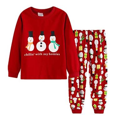 Imagem de Pijama infantil de Natal de algodão manga longa combinando conjunto de pijamas de férias infantil meninos meninas crianças roupas de verão, Vermelho, 3-4 Anos