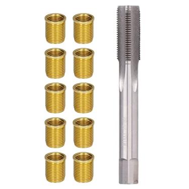 Imagem de Inserções de torneira de vela de ignição, ferramentas de reparo de motor pequeno, kit de reparo de rosca, torneira de aço de alta velocidade, ferramentas de reparo de rosca de vela de ignição, inserções M12x1,25 inserções M14x1,25 torneira 14mm kit rerosqueado para reparo de motor automotivo