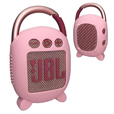 Imagem de JCHPINE Capa de silicone para alto-falante Bluetooth portátil JBL Clip 4, estojo protetor para alto-falante Bluetooth portátil JBL Clip 4, suporte vertical (rosa)
