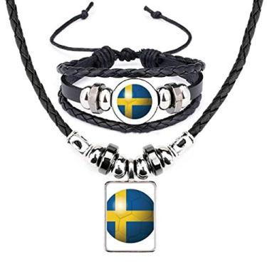 Imagem de Conjunto de joias de pulseira de couro com bandeira nacional de futebol americano da Suécia
