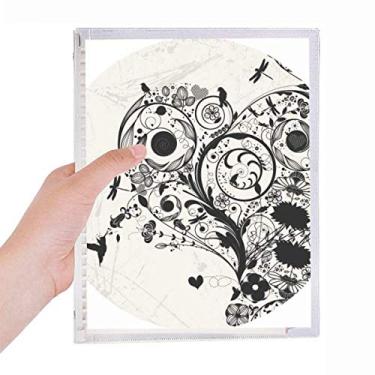 Imagem de Caderno de flores com desenho de flor branco preto e branco com folhas soltas Diário de papelaria recarregável