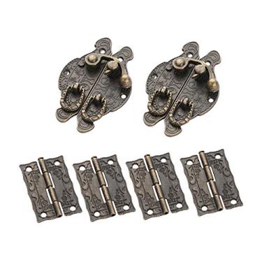 Imagem de 2 pcs Antique Bronze Cadeado Bloqueio Jóias de Jóias de Madeira Toggle Hasp Latch Clasp e 4 pcs Móveis Armário Hinges Hardware Vintage YYDFPIIA