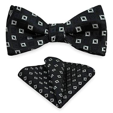 Imagem de Conjunto de 3 gravatas borboleta masculinas de smoking, gravata borboleta com lenço para festa formal ou de casamento M-S-B1, Preto com xadrez branco, One Size