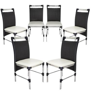 Imagem de 6 Cadeiras Veneza Com Fibra Sintética e Alumínio Polido Para Sala De Jantar, Área Gourmet - Preto e Branco