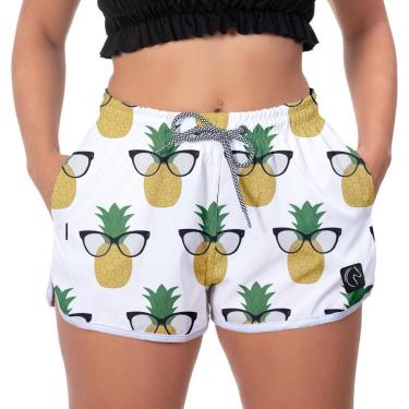 Imagem de Short Praia Premium Feminino Abacaxi Estampado Academia Fitness Caminhada Casual Esporte-Feminino