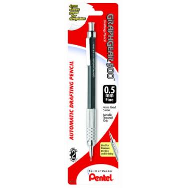 Imagem de Pentel Lápis de desenho automático Graph Gear 500, 0,5 mm, barril preto, 1 pacote (PG525BP)