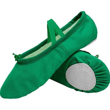 Imagem de Sapatos de balé de lona feminino L-RUN para meninas/sapatilha de balé/sapato para ioga, Verde, 13