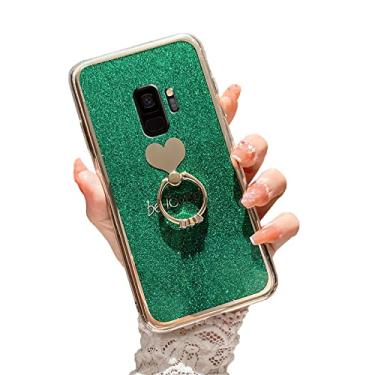 Imagem de Capa para celular Galaxy S9 (não S9 Plus), capa Easyscen para Samsung S9 com anel de suporte glitter cintilante fino silicone macio bumper capa protetora à prova de choque para Samsung Galaxy S9 - verde alpino
