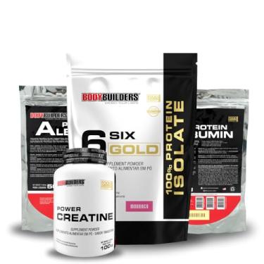 Imagem de Kit 6 six Gold 100% Isolate + 2x Albumin Protein 500g + Power Creatina 100g - BODYBUILDERS (Médio, Morango)