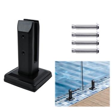 Imagem de Muzata 1 pacote com grampo de vidro preto retangular polimento de aço inoxidável para espessura de vidro 5/40.6 cm - 1/5.1 cm (8 mm-12 mm) cerca de varanda de piscina torneira de grade de vidro de
