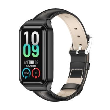 Imagem de MIJOBS Pulseira para Amazfit Band 7, pulseira de substituição de couro legítimo, acessórios para Amazfit 7, 2 pretos + pretos