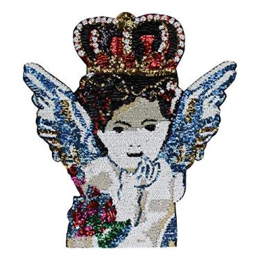 Imagem de mbroery lantejoulas moda coroa anjo tecido remendos costas asa coroa motivo aplique para roupas decoradas DIY costura 1 peça