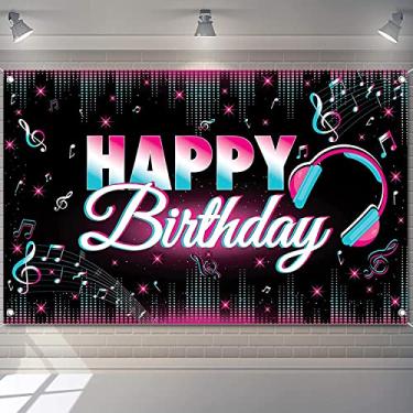 Imagem de Music Happy Birthday Party Decorations Backdrop Tik Tok Birthday Banner Musical Social Media Birthday Party Decorations Supplies Photography Background for Teens, 73 X 43 Inches