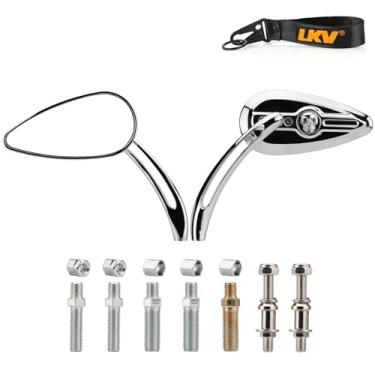 Imagem de LKV Espelhos retrovisores traseiros de motocicleta com parafuso roscado M8 M10 universal compatível com Harley Motorcycle Touring Cruiser Bagger Bobber Chopper modelo de scooter