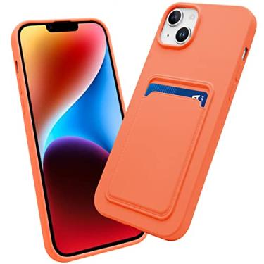 Imagem de OBHEI Capa para iPhone 14 Plus com suporte para cartão, capa protetora durável com compartimento para cartão da Apple iPhone 14 Plus de 6,7 polegadas - laranja