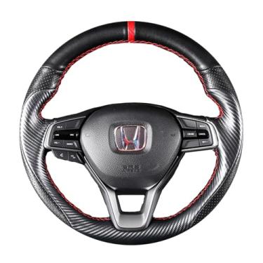 Imagem de Capa de volante preta fosca de fibra de carbono e couro perfurado napa para interior de couro perfurado com costura manual no envoltório adequado para Honda Accord 10th 2018-2021/Honda Insight 2019-2021