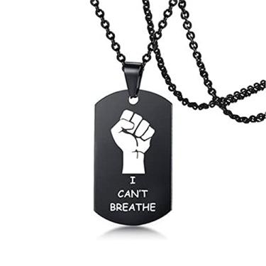 Imagem de Hifunny Colar I Can't Breathe de aço inoxidável Black Lives Matter Dog Tag Colar com pingente para mulheres e homens, presente de justiça, Metal, Strass