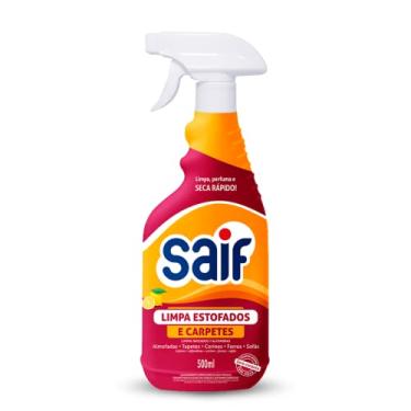 Imagem de Saif Limpa Estofados E Carpetes Com Gatilho 500Ml Limpador De Carpetes E Estofados Spray Laranja E Vermelho Limpa Perfuma E Seca Rápido