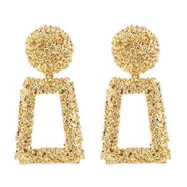 Imagem de ATIMIGO Brincos pendentes geométricos grandes de metal retangular prata / ouro para mulheres, regular, Metal, Sem pedra preciosa