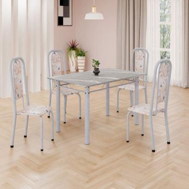 Imagem de Conjunto de Mesa Retangular 120x75cm Tampo Granito Topázio 4 Cadeiras Lavínea Botanic Bege / Mart Pérola