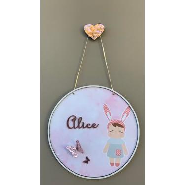 Imagem de Enfeite Porta Maternidade boneca Metoo borboleta rosa acrilico meninas mdf redondo