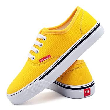 Imagem de Tenis Feminino Confort Cano Baixo Skateboard Casual Old School Cor:Amarelo;Tamanho:35;Genero:Feminino