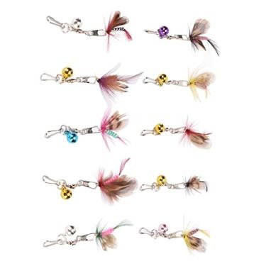 Imagem de Brinquedo de pena de gato MOUMOUTEN, 10 peças de varinha de provocação de gato pena de substituição fofa acessórios de brinquedo de varinha de gato interativo voador com sino