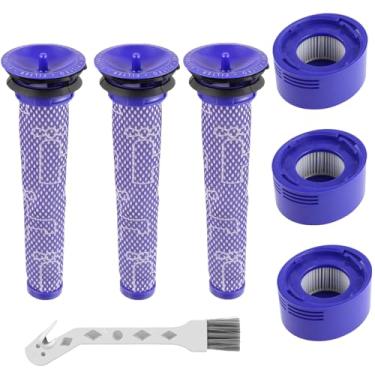 Imagem de HUAREW Kit de substituição de filtro de vácuo para aspirador de pó Dyson V7, V8 Animal e V8 Absolute Cordless Vacuum, 3 filtros de pinos, 3 pré-filtros, substitui peças # 965661-01 e 967478-01