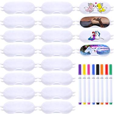 Imagem de 20 máscaras brancas para os olhos, máscaras macias para dormir, coberturas por sublimação, sombra para dormir, venda para cobrir os olhos, colorir seus olhos, com 8 canetas marcadoras de tecido para viagens, jogos, festa do pijama, festa