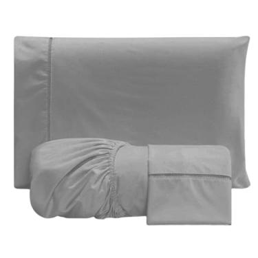 Imagem de Jogo de Lençol Casal 400 Fios Ponto Palito Toque Macio com Elástico 3 Peças (Cinza)