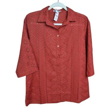 Imagem de Camisa Camisete Feminina Laise 100% Algodão Com Manga 3/4 Terracota Marrom Plus Size Doce Brisa