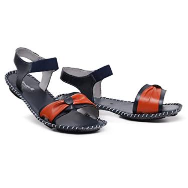 Imagem de Sandalia Feminina Confortavel Rasteirinha Artesanal de Couro Marinho 36