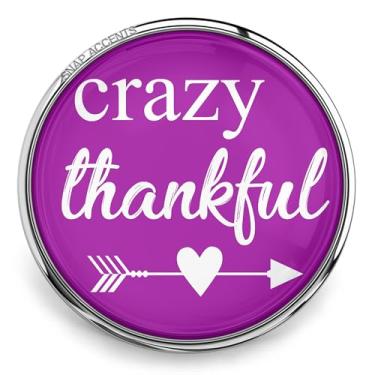 Imagem de Escolha uma cor | Joias de encaixe de ação de graças Crazy Thankful 18 mm Family Faith Botão de pingente de feriado serve para pulseiras, colares e chaveiros femininos personalizáveis roxos