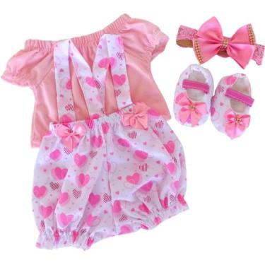Imagem de Kit Roupinha Boneca Bebê Mamãe Reborn Jardineira + Sapato + Tiara