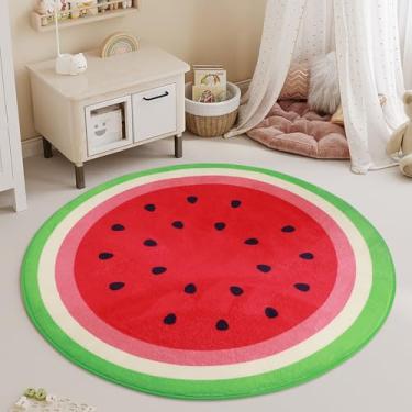 Imagem de Tapete redondo de melancia de 90 cm – Tapete de frutas, tapete circular de espuma viscoelástica para quarto de crianças, tapete redondo antiderrapante, tapete macio para quarto, berçário, sala de