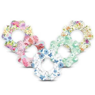 Imagem de ExpressionMed - Adesivos para Libre 2 e Lingo (pacote com 5) - Feito nos EUA, impermeável, não desfia, fitas de sensor CGM pré-cortadas (pacote variado de flores pastel - formato de flor)