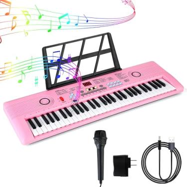 Imagem de Teclado Piano 61 Teclas Digital Elétrico Teclado de Música com Microfone Piano Portátil Para Crianças Iniciantes, Aniversário, Natal, Presentes Rosa